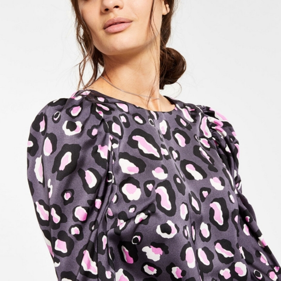 Bar III Cheetah Print Puff sleeve Top - Picture 3 of 6